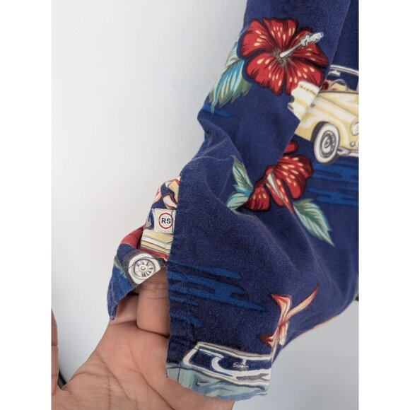 Vintage Robert Stock Hawaiian Button Up Shirt Men Size L Floral Automobile Retro - Picture 6 of 9